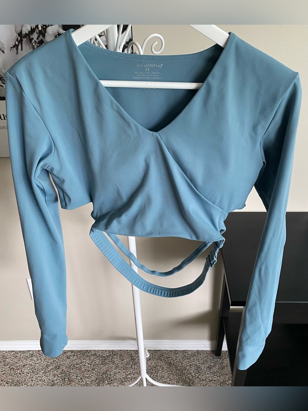 Jed North Dusty Blue Long-Sleeve Wrap Crop Top